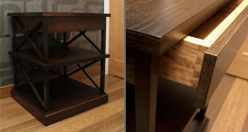 Bedside table in ebonized oak